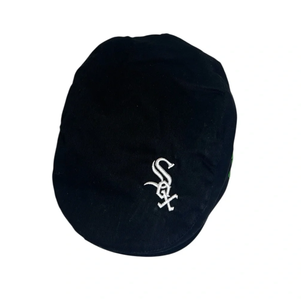Chicago White Sox Black Flat Cap with Vivid Green Shamrock Embroidery.